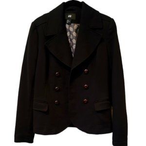 EUC H&M Pea Coat Black Blazer Jacket with Knot Buttons, Size 10